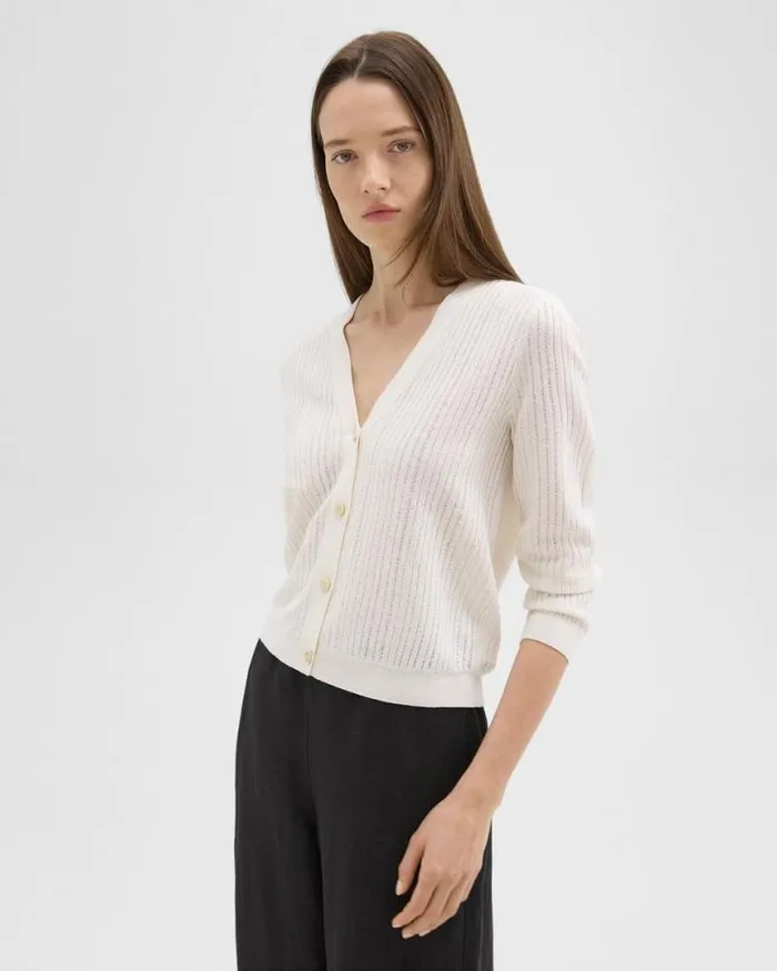 Sweaters Cardigans Women Theory Cropped Cardigan In LinenViscose Bone