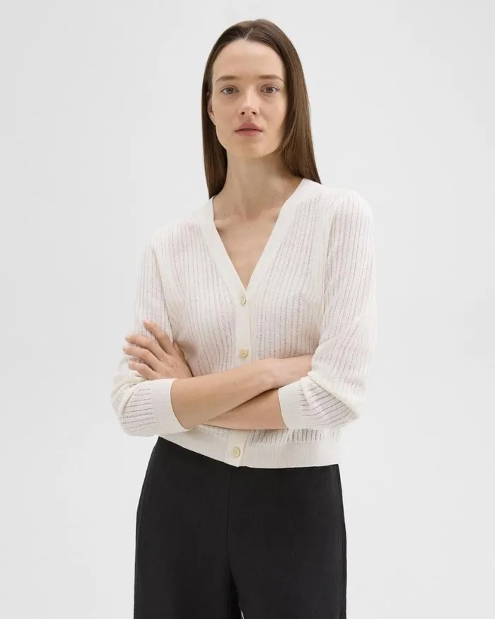 Sweaters Cardigans Women Theory Cropped Cardigan In LinenViscose Bone Sweaters Cardigans Women Theory Cropped Cardigan In LinenViscose Bone