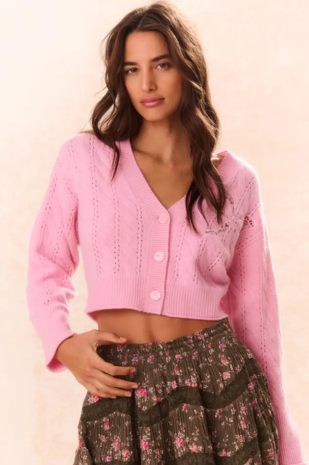 Sweaters WomenKids LoveShackFancy Leota Cropped Wool Cardigan Sweet Peony