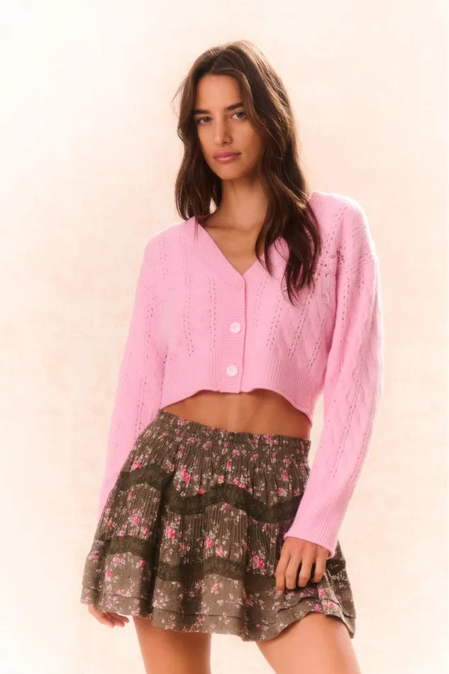 Sweaters WomenKids LoveShackFancy Leota Cropped Wool Cardigan Sweet Peony
