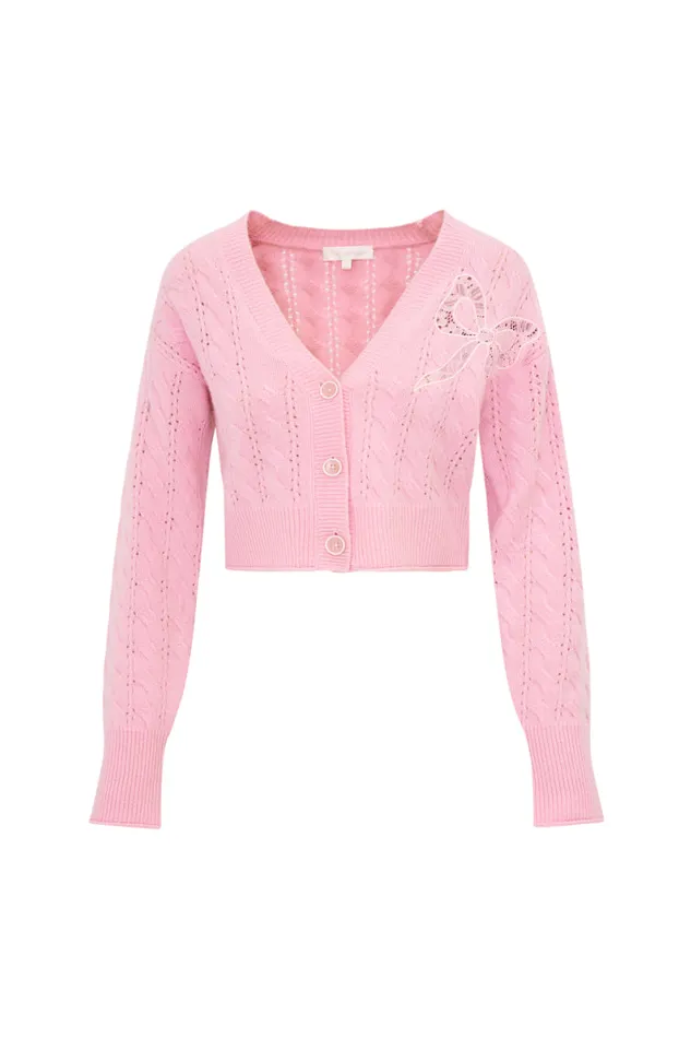 Sweaters WomenKids LoveShackFancy Leota Cropped Wool Cardigan Sweet Peony