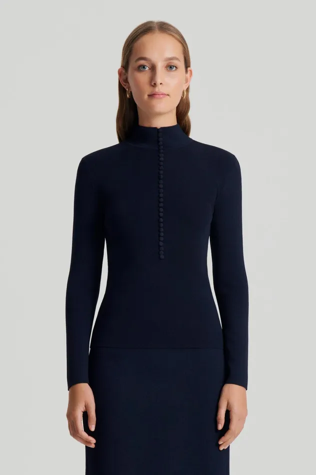 Sweaters Women Scanlan Theodore CREPE KNIT BUTTON POLO SWEATER Navy Sweaters Women Scanlan Theodore CREPE KNIT BUTTON POLO SWEATER Navy