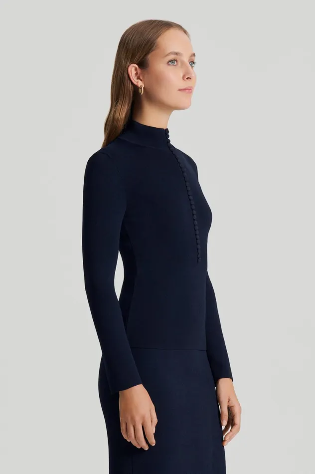 Sweaters Women Scanlan Theodore CREPE KNIT BUTTON POLO SWEATER Navy Sweaters Women Scanlan Theodore CREPE KNIT BUTTON POLO SWEATER Navy