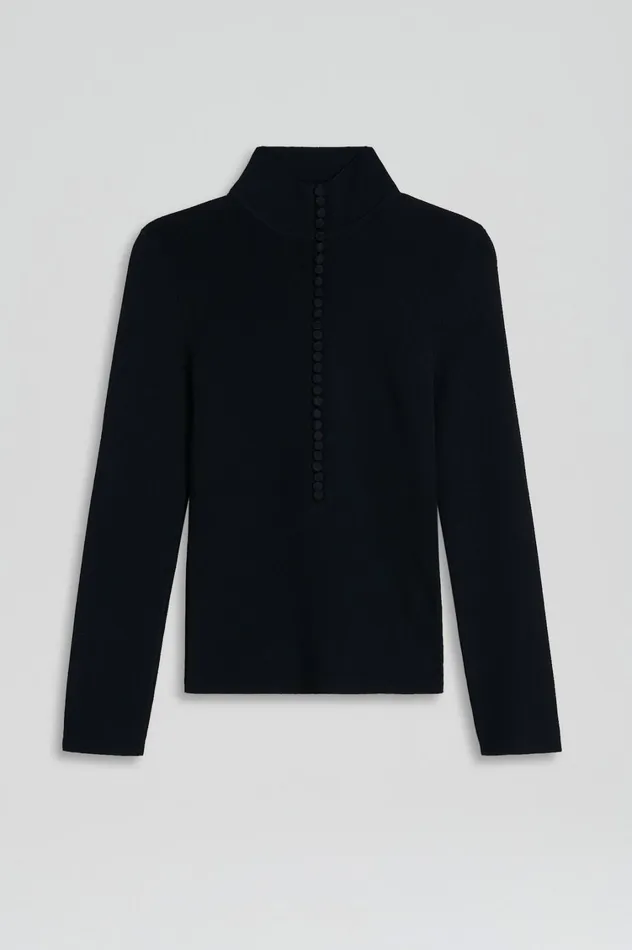 Sweaters Women Scanlan Theodore CREPE KNIT BUTTON POLO SWEATER Navy Sweaters Women Scanlan Theodore CREPE KNIT BUTTON POLO SWEATER Navy