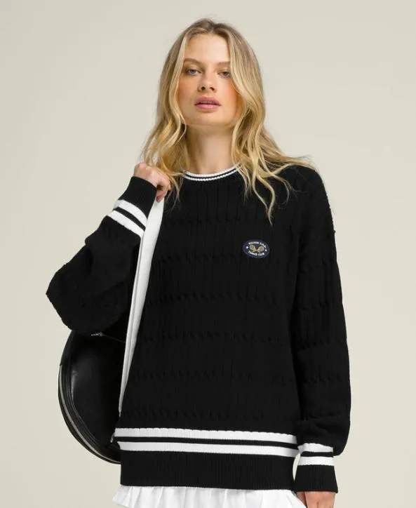 Sweaters Women Wilson Tennis Club Cable Crew Black Sweaters Women Wilson Tennis Club Cable Crew Black