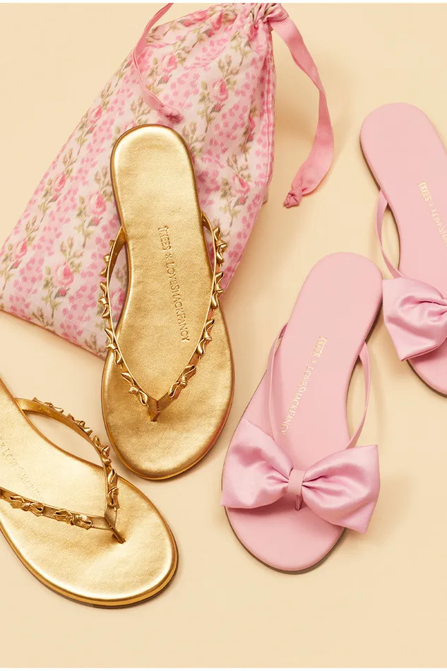 Swim Women LoveShackFancy Tkees Mini Bow Sandals Gold