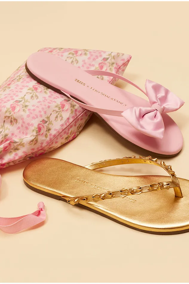 Swim Women LoveShackFancy Tkees Mini Bow Sandals Gold