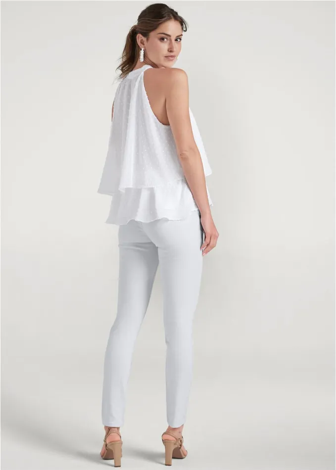 SWISS DOT MOCK NECK TOP White Women VENUS Night Out Tops SWISS DOT MOCK NECK TOP White Women VENUS Night Out Tops