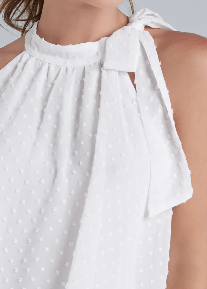 SWISS DOT MOCK NECK TOP White Women VENUS Night Out Tops SWISS DOT MOCK NECK TOP White Women VENUS Night Out Tops