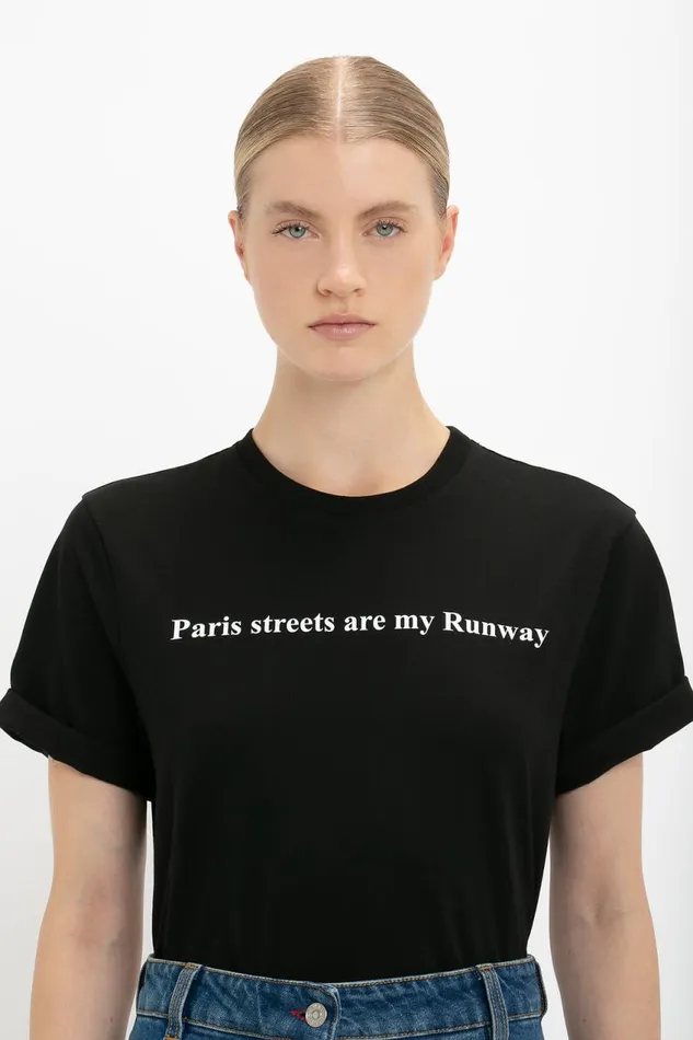 TShirts and Sweatshirts Women Victoria Beckham PARIS STREETS ARE MY RUNWAY Tshirt In Black