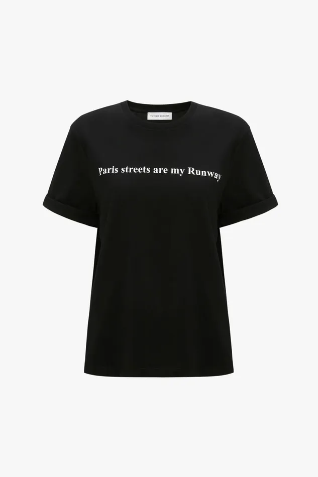 TShirts and Sweatshirts Women Victoria Beckham PARIS STREETS ARE MY RUNWAY Tshirt In Black