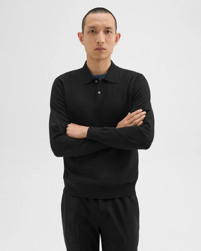 TShirts Polos Men Theory Goris LongSleeve Polo Shirt In Light Bilen Black