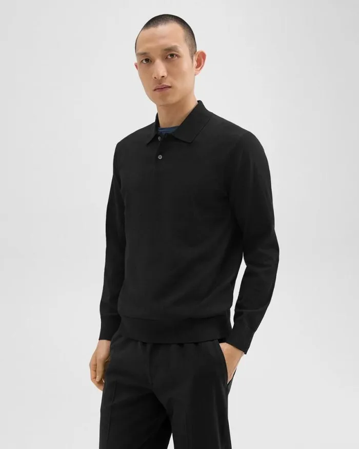 TShirts Polos Men Theory Goris LongSleeve Polo Shirt In Light Bilen Black TShirts Polos Men Theory Goris LongSleeve Polo Shirt In Light Bilen Black