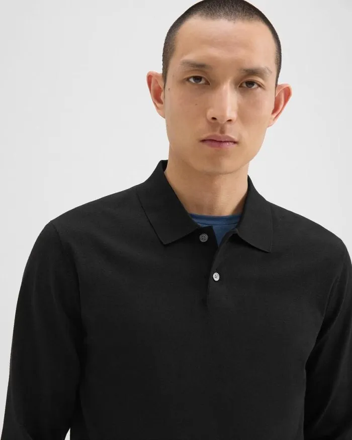 TShirts Polos Men Theory Goris LongSleeve Polo Shirt In Light Bilen Black TShirts Polos Men Theory Goris LongSleeve Polo Shirt In Light Bilen Black