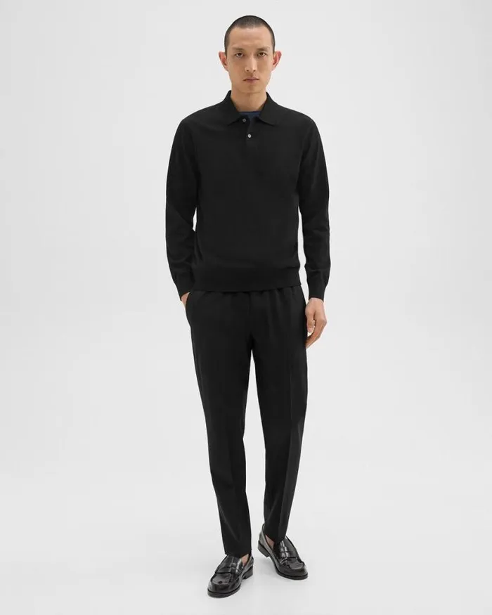 TShirts Polos Men Theory Goris LongSleeve Polo Shirt In Light Bilen Black TShirts Polos Men Theory Goris LongSleeve Polo Shirt In Light Bilen Black