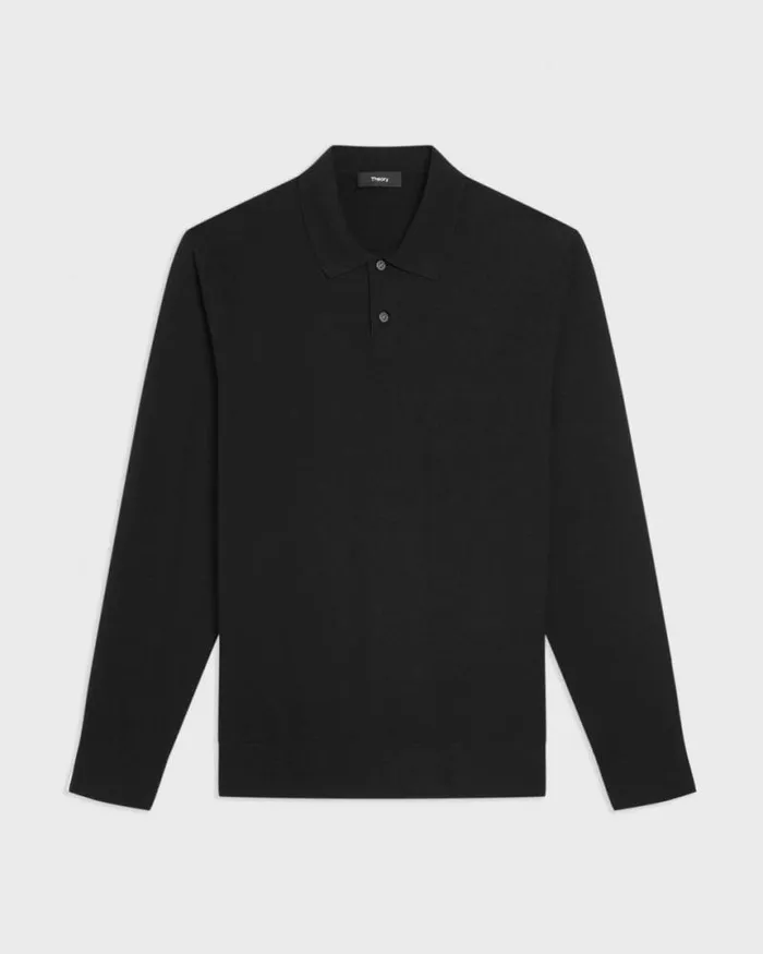 TShirts Polos Men Theory Goris LongSleeve Polo Shirt In Light Bilen Black TShirts Polos Men Theory Goris LongSleeve Polo Shirt In Light Bilen Black