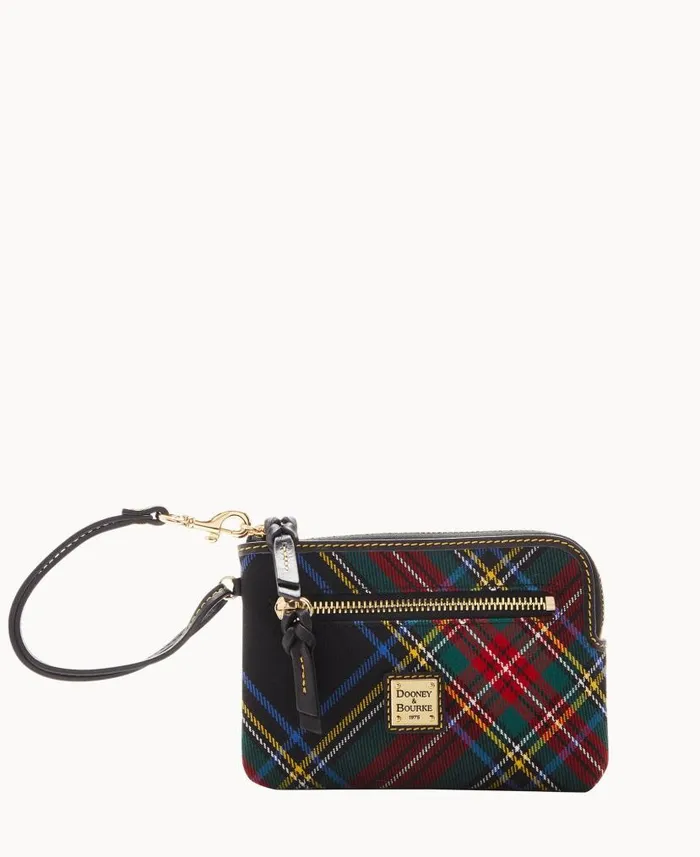 Tartan Zip Around Wristlet Black ManWoman Dooney and Bourke Wallets