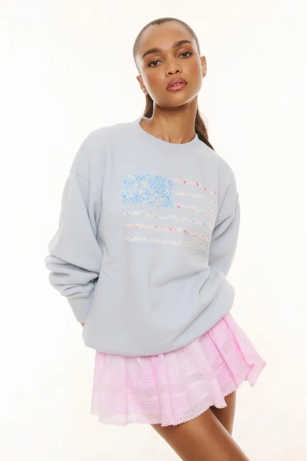Tees and Fleece Women LoveShackFancy Palo Americana Fleece Pullover Moonstone