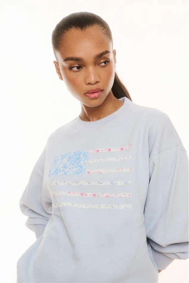 Tees and Fleece Women LoveShackFancy Palo Americana Fleece Pullover Moonstone Tees and Fleece Women LoveShackFancy Palo Americana Fleece Pullover Moonstone