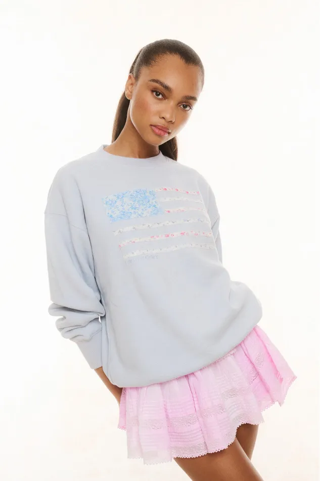 Tees and Fleece Women LoveShackFancy Palo Americana Fleece Pullover Moonstone Tees and Fleece Women LoveShackFancy Palo Americana Fleece Pullover Moonstone