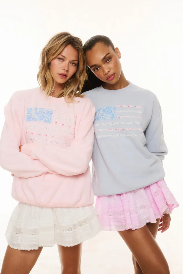 Tees and Fleece Women LoveShackFancy Palo Americana Fleece Pullover Moonstone Tees and Fleece Women LoveShackFancy Palo Americana Fleece Pullover Moonstone