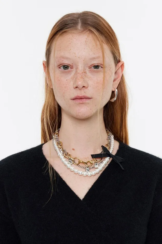 Textured Gold Chains And Pearl Necklace Multi Antique Gold Women Bimba Y Lola Party Textured Gold Chains And Pearl Necklace Multi Antique Gold Women Bimba Y Lola Party