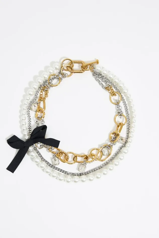 Textured Gold Chains And Pearl Necklace Multi Antique Gold Women Bimba Y Lola Party Textured Gold Chains And Pearl Necklace Multi Antique Gold Women Bimba Y Lola Party