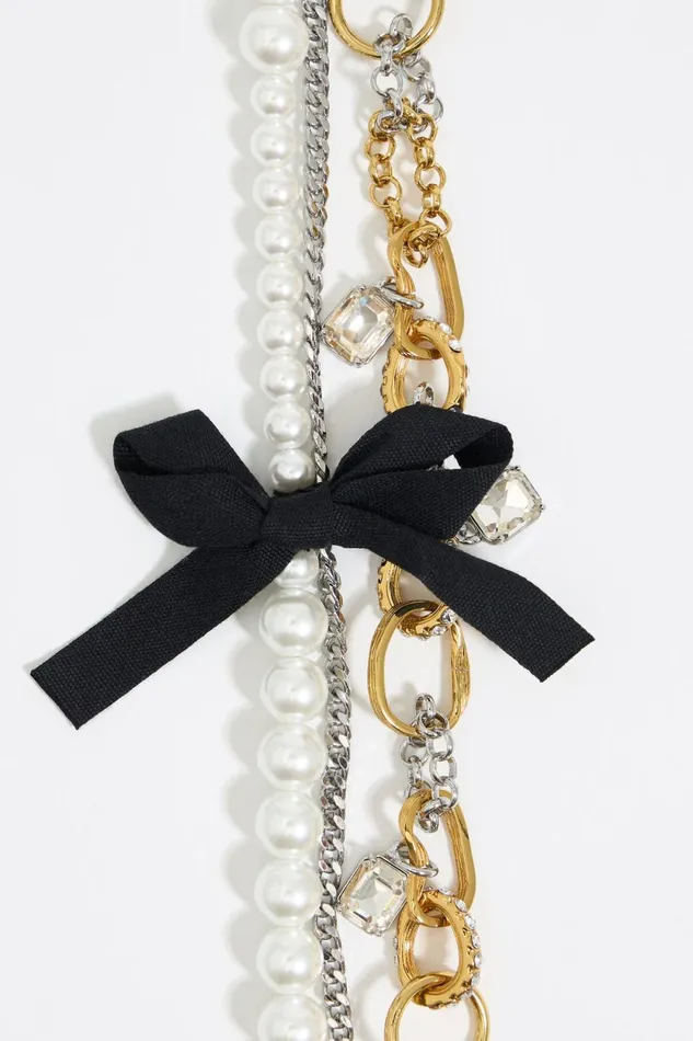 Textured Gold Chains And Pearl Necklace Multi Antique Gold Women Bimba Y Lola Party Textured Gold Chains And Pearl Necklace Multi Antique Gold Women Bimba Y Lola Party
