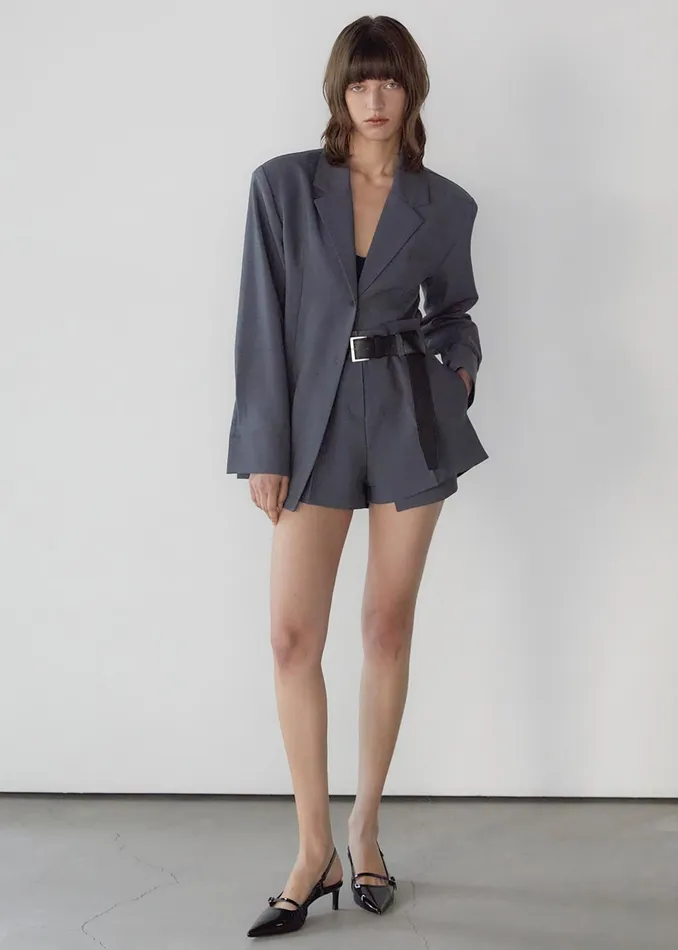 The Frankie Shop Bottoms Chappell Belted Shorts 8211 Grey 8211 Women