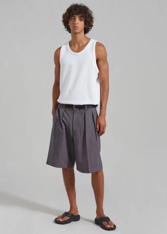 The Frankie Shop Bottoms Dash Pleated Bermuda Shorts 8211 Grey Stripe 8211 Men