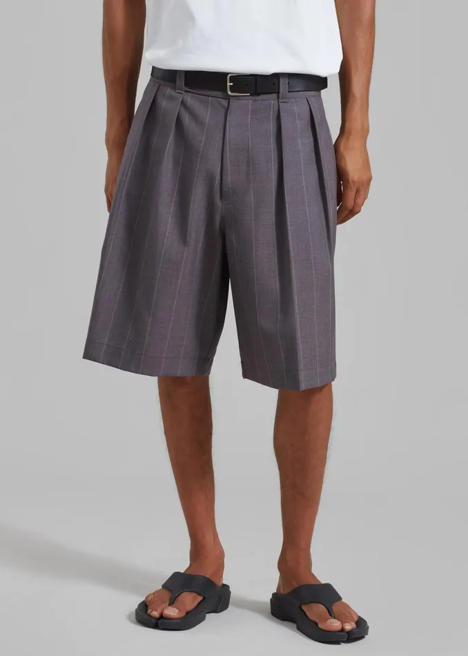 The Frankie Shop Bottoms Dash Pleated Bermuda Shorts 8211 Grey Stripe 8211 Men