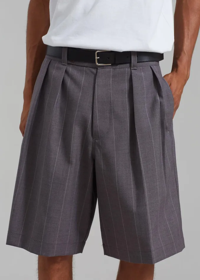 The Frankie Shop Bottoms Dash Pleated Bermuda Shorts 8211 Grey Stripe 8211 Men