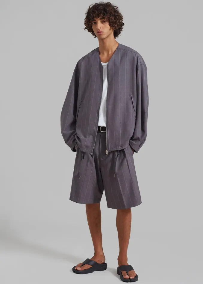 The Frankie Shop Bottoms Dash Pleated Bermuda Shorts 8211 Grey Stripe 8211 Men