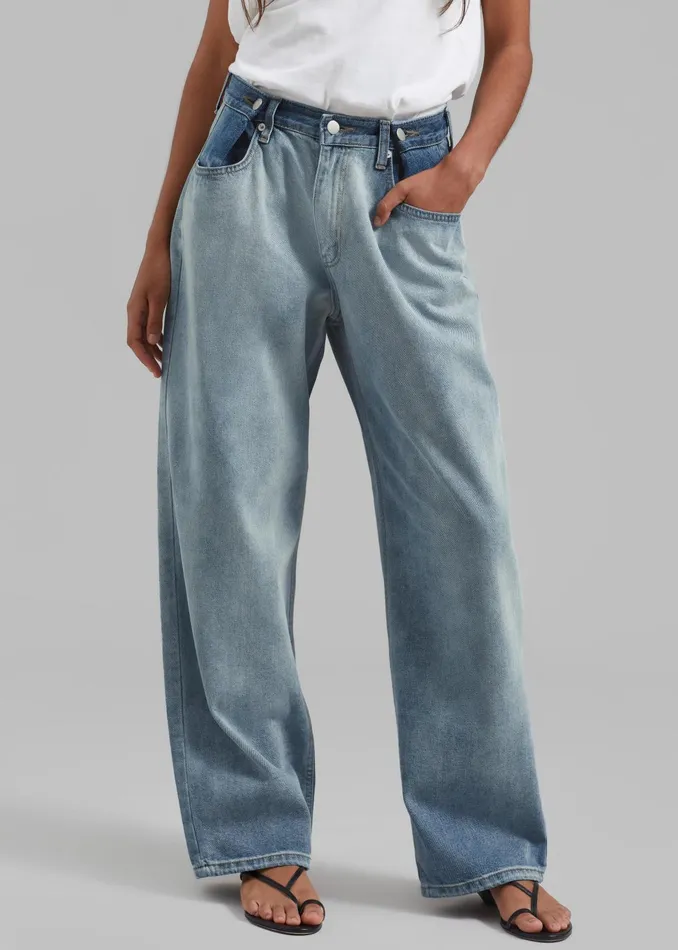 The Frankie Shop Bottoms Hayla Contrast Denim Pants 8211 Light WashBlue 8211 Women