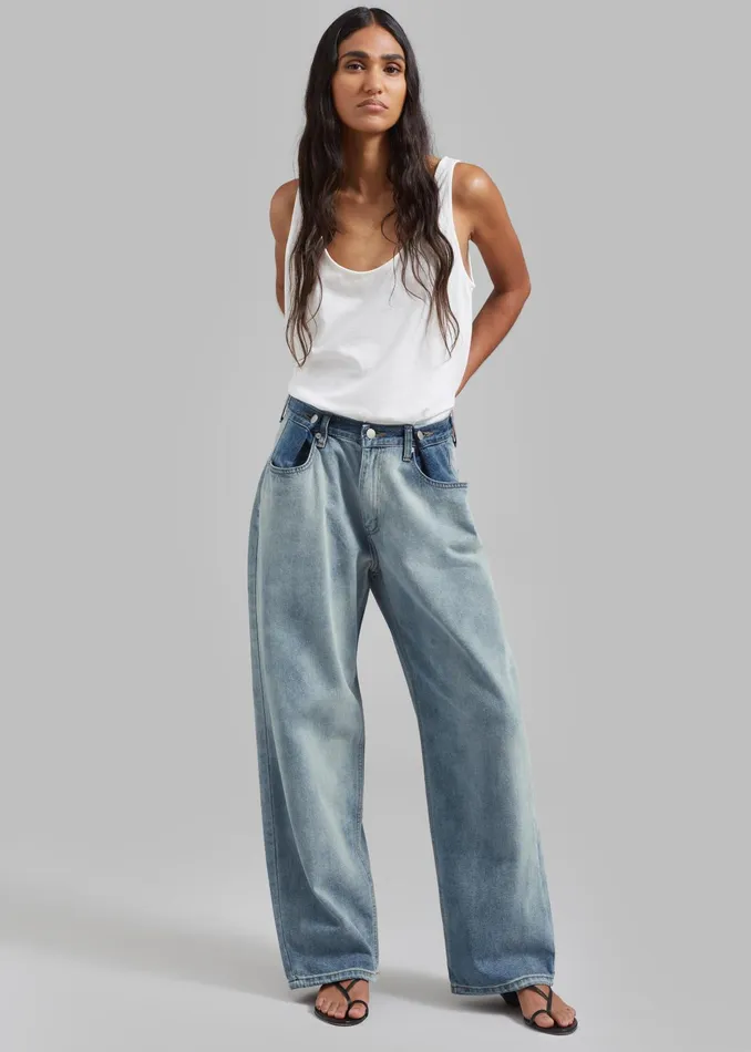 The Frankie Shop Bottoms Hayla Contrast Denim Pants 8211 Light WashBlue 8211 Women