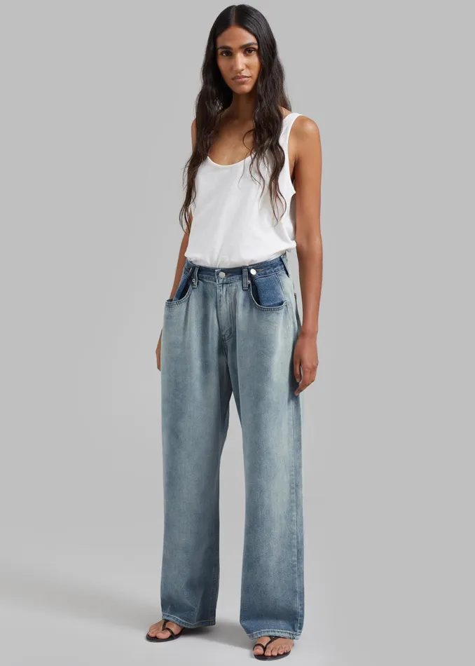 The Frankie Shop Bottoms Hayla Contrast Denim Pants 8211 Light WashBlue 8211 Women