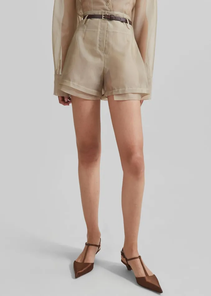 The Frankie Shop Bottoms Lise Sheer Shorts 8211 Desert Sand 8211 Women