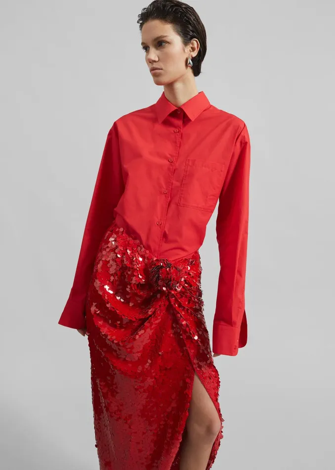 The Frankie Shop Bottoms Rotate Asymmetric Sequin Skirt 8211 Racing Red 8211 Women The Frankie Shop Bottoms Rotate Asymmetric Sequin Skirt 8211 Racing Red 8211 Women