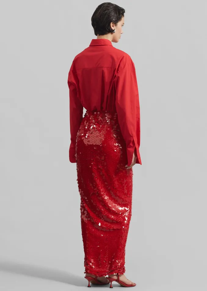 The Frankie Shop Bottoms Rotate Asymmetric Sequin Skirt 8211 Racing Red 8211 Women