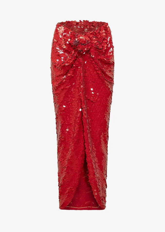 The Frankie Shop Bottoms Rotate Asymmetric Sequin Skirt 8211 Racing Red 8211 Women