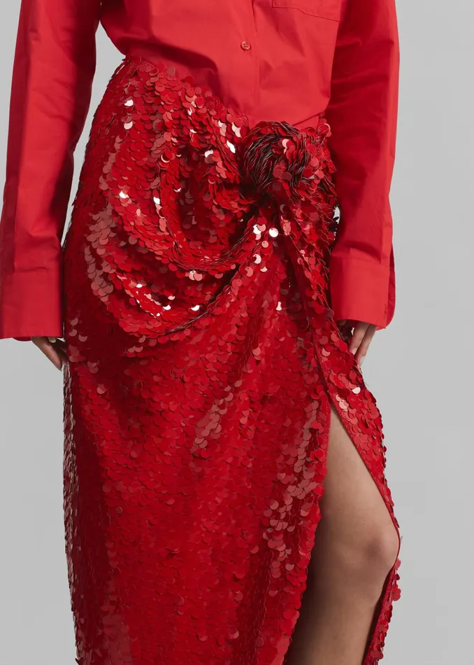 The Frankie Shop Bottoms Rotate Asymmetric Sequin Skirt 8211 Racing Red 8211 Women