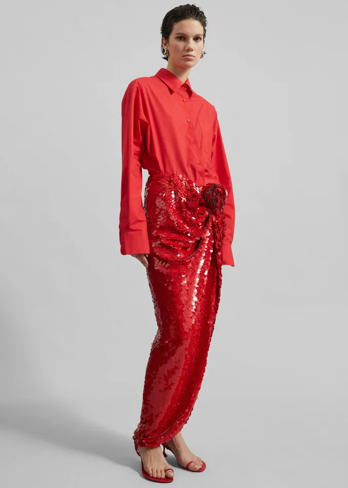 The Frankie Shop Bottoms Rotate Asymmetric Sequin Skirt 8211 Racing Red 8211 Women