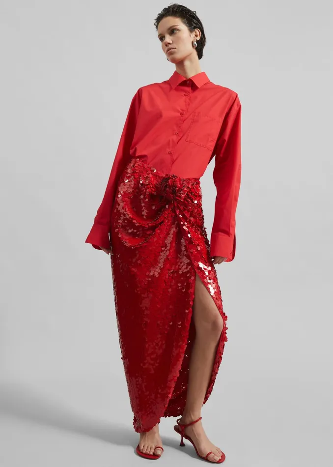 The Frankie Shop Bottoms Rotate Asymmetric Sequin Skirt 8211 Racing Red 8211 Women