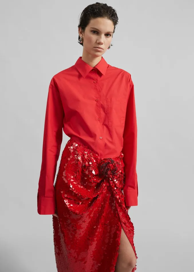 The Frankie Shop Bottoms Rotate Asymmetric Sequin Skirt 8211 Racing Red 8211 Women