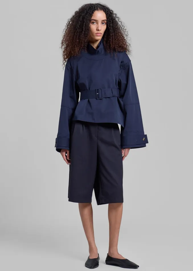 The Frankie Shop Bottoms Wilma Pleated Bermuda Shorts 8211 Navy 8211 Women