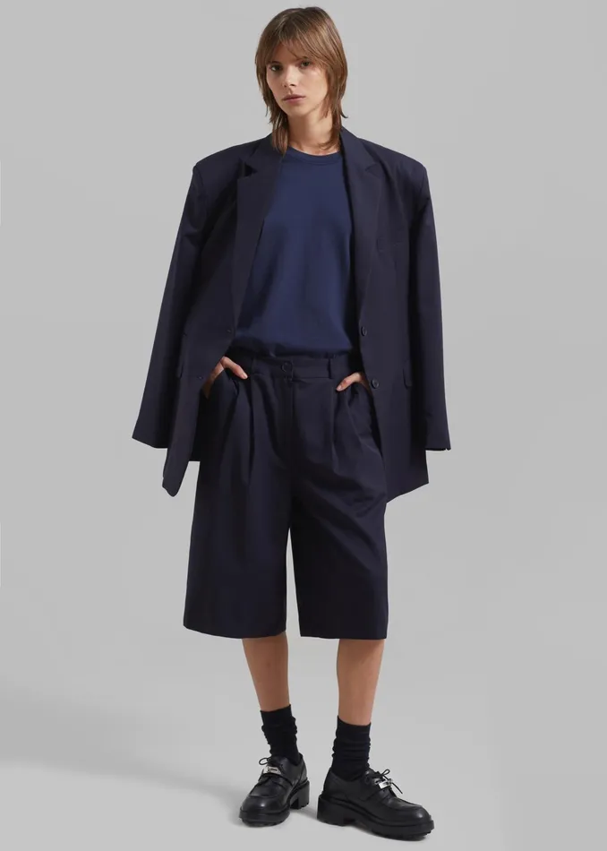 The Frankie Shop Bottoms Wilma Pleated Bermuda Shorts 8211 Navy 8211 Women