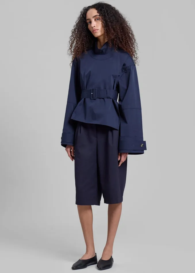 The Frankie Shop Bottoms Wilma Pleated Bermuda Shorts 8211 Navy 8211 Women