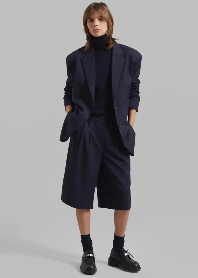 The Frankie Shop Bottoms Wilma Pleated Bermuda Shorts 8211 Navy 8211 Women