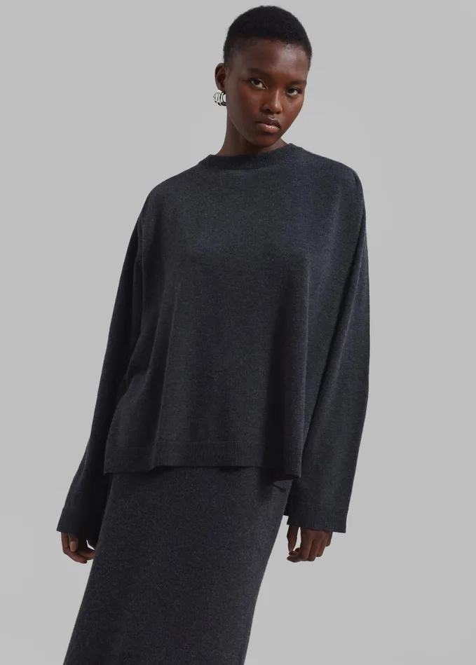 The Frankie Shop Knitwear Bellamy Wool Sweater 8211 Charcoal 8211 Women