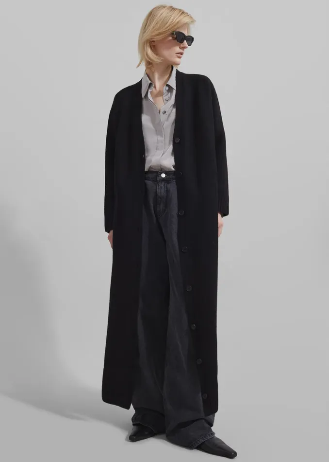 The Frankie Shop Knitwear Emi Long Knit Cardigan 8211 Black 8211 Women